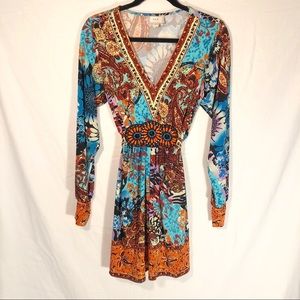 ECI New York Colorful Long Sleeve Dress Size M
